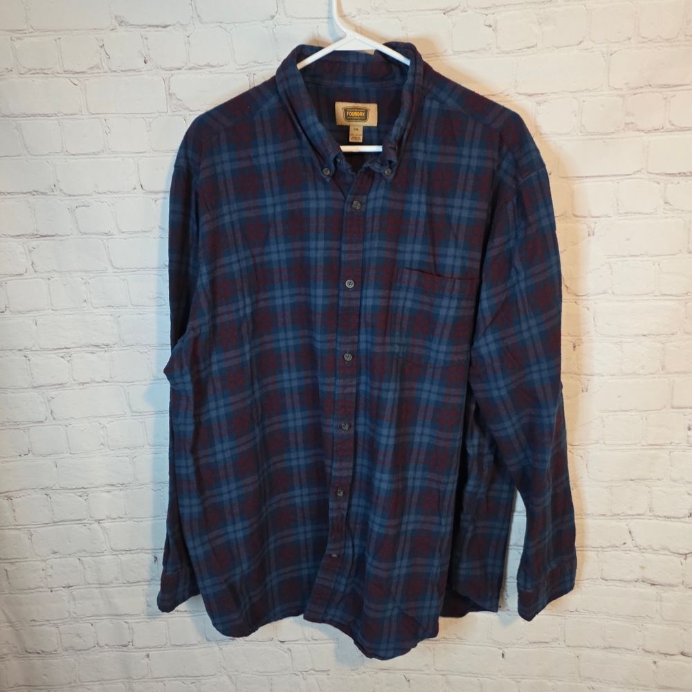 The Foundry Supply Co. Blue and Red Long Sleeve Button-Up Flannel Shirt, Size XX